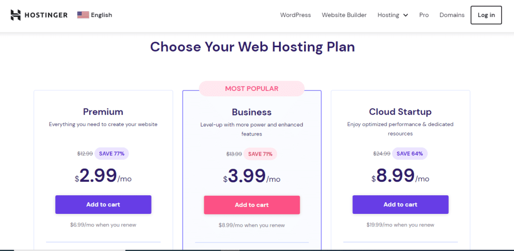 Hostinger Pricing