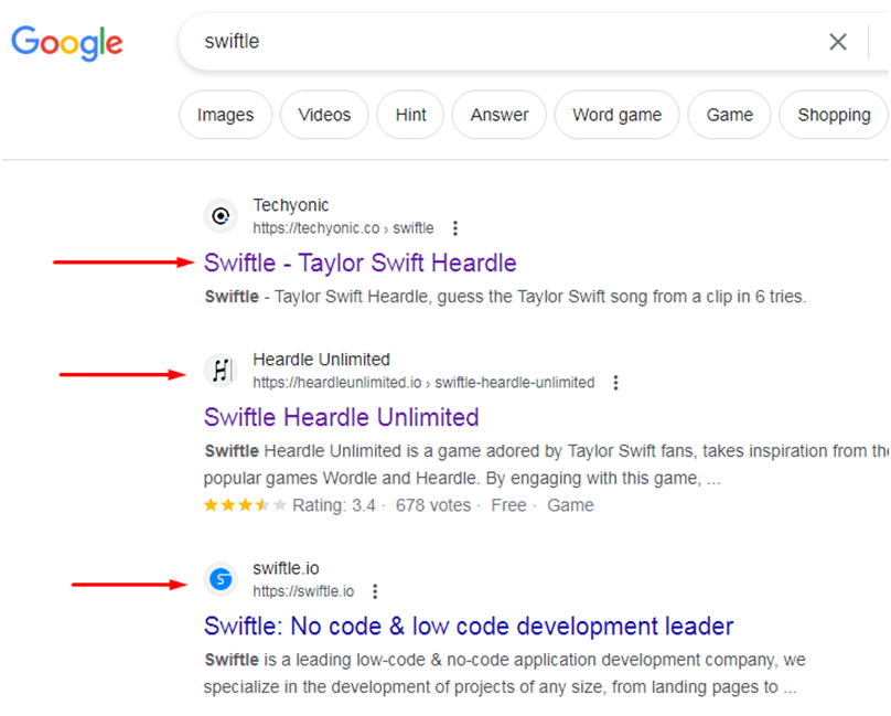 Access the Swiftle game  website