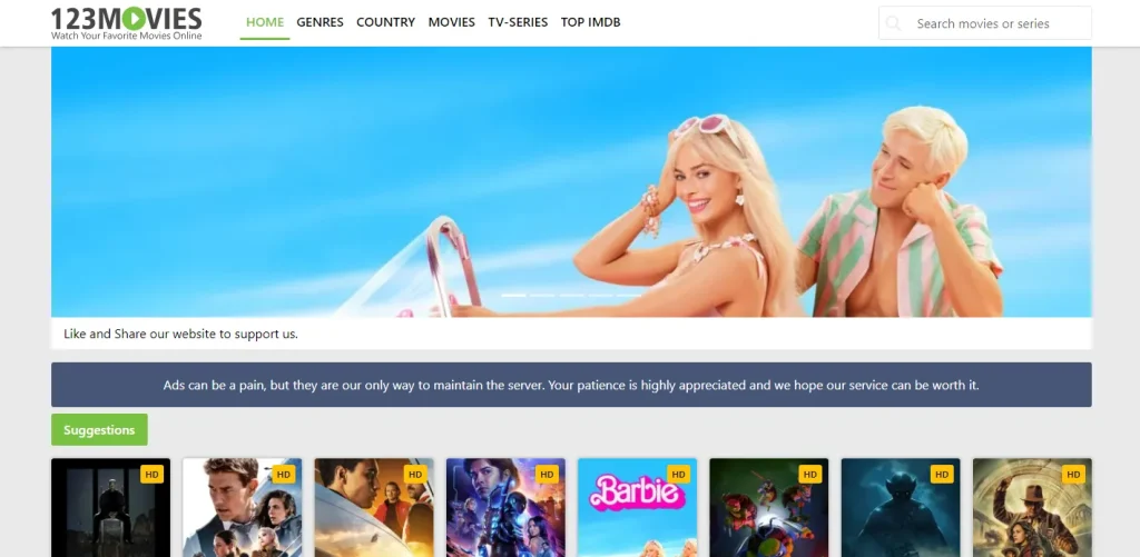 123Movies website screenshot