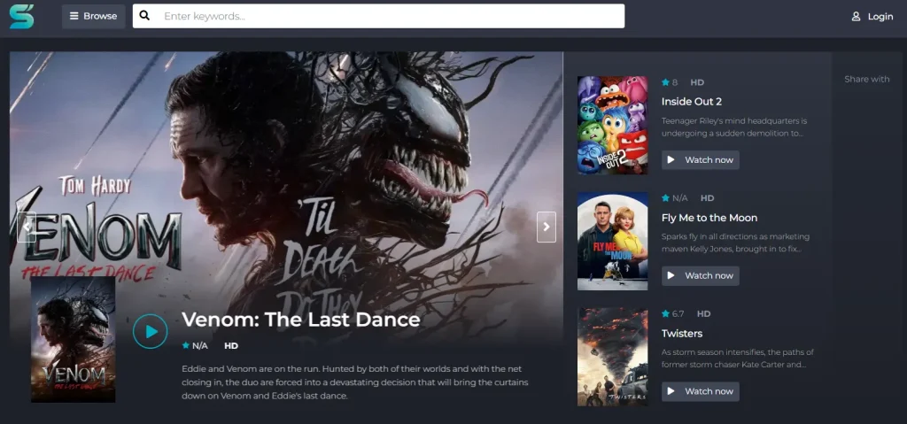 Sflix website screenshot