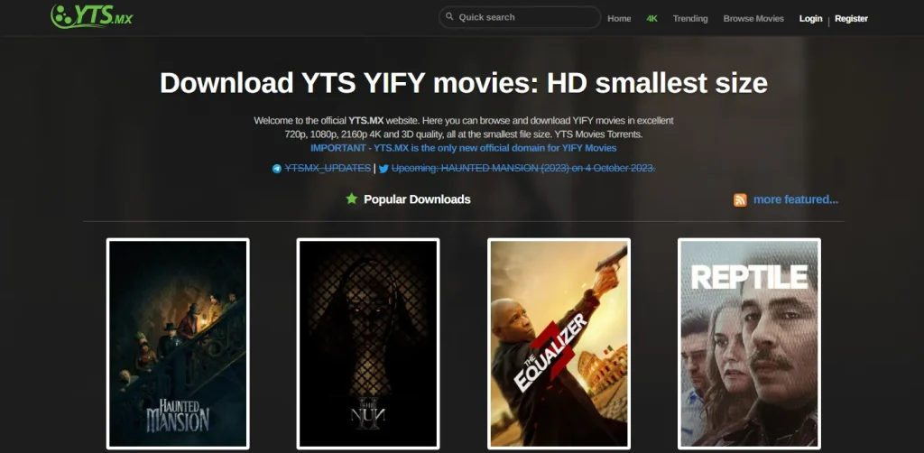 Yify Tv website screeenshot