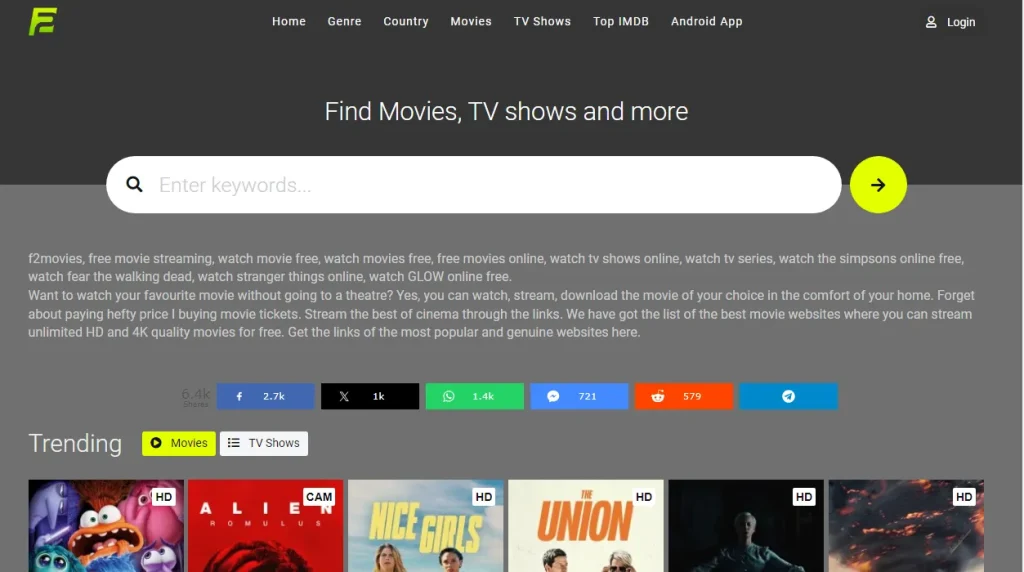 f2movies home page screenshot by stuffablog