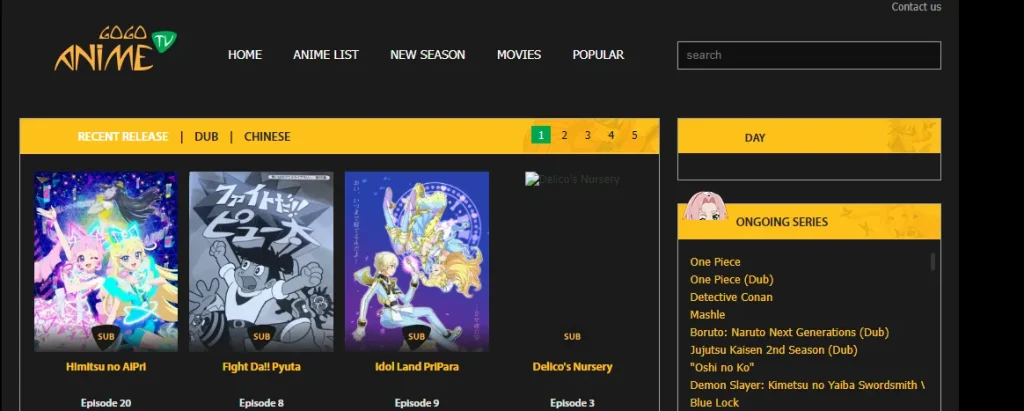 GoGoAnime home page screenshot by stuffablog