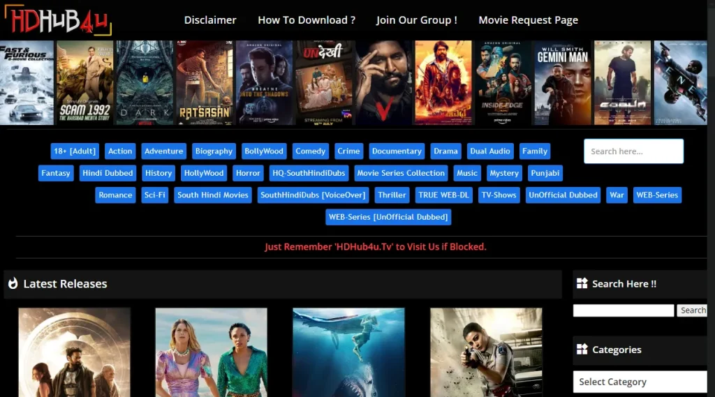 Hdhub4u home page screenshot by stuffablog