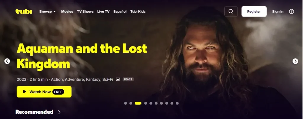Screenshot of homepage Tubi BY STUFFABLOG