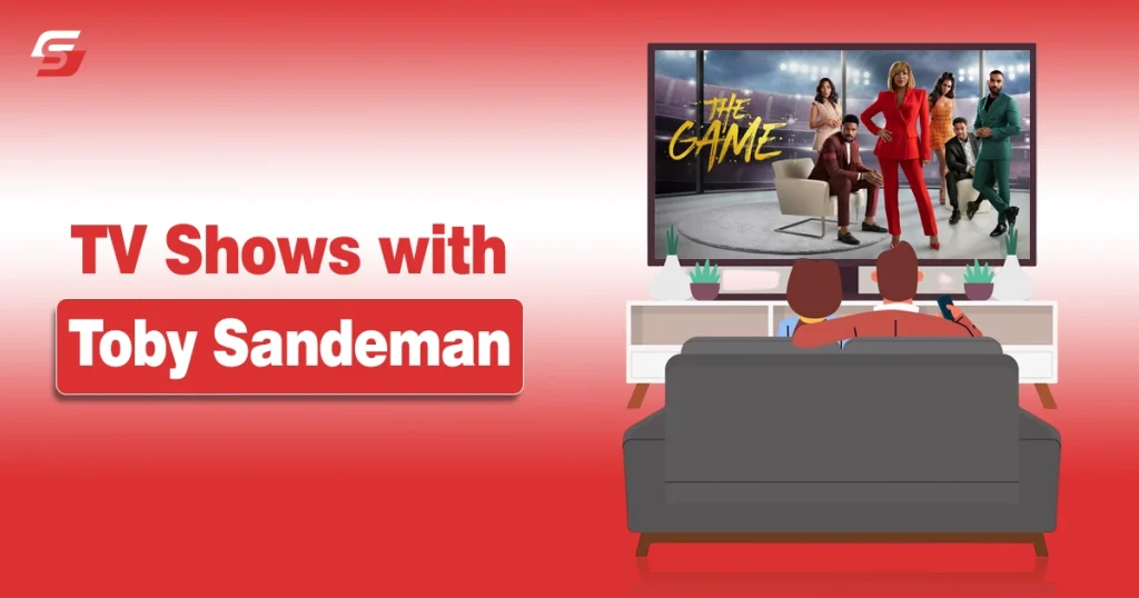 Illustration of people watching TV with text reading TV Shows with Toby Sandeman