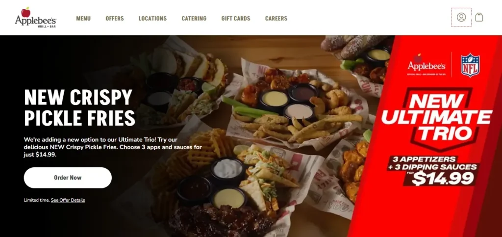 Image of the Homepage of the Applebee’s