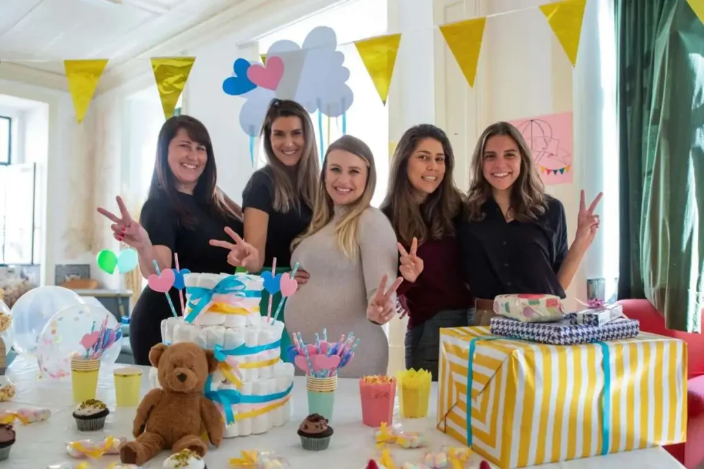 Pregnant women is enjoying baby shower party