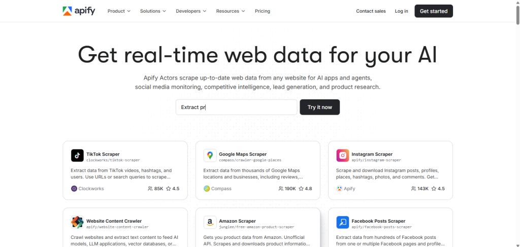 Screenshot from Apify.com