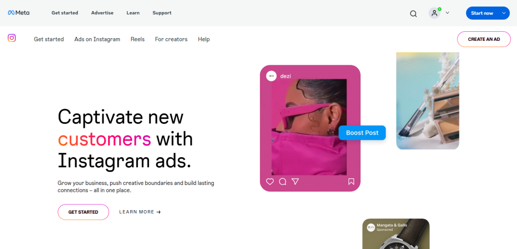 Screenshot from facebook.com/business/instagram