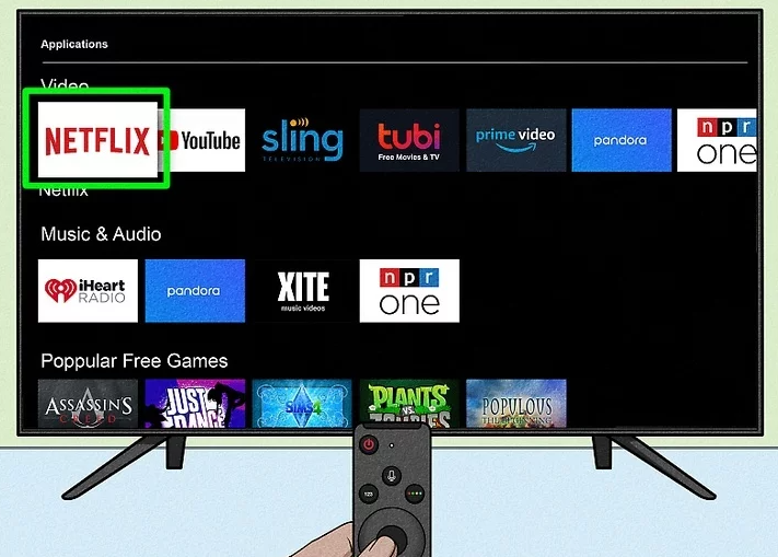 There is a screenshot of Netlix app open on tv with other apps showing