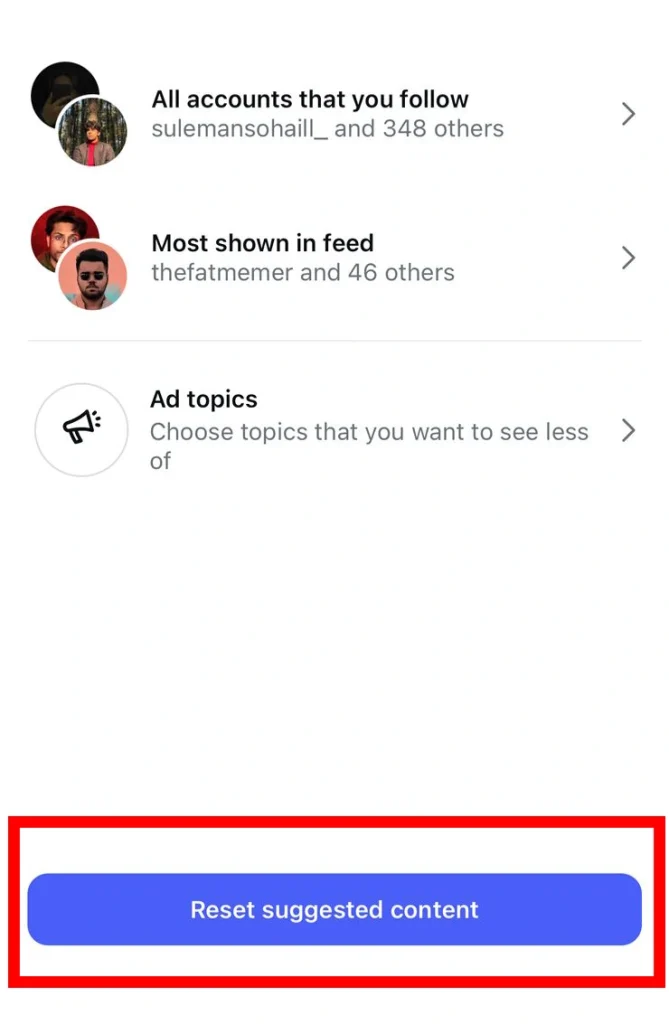 Image of Unfollow all or Reset suggested content