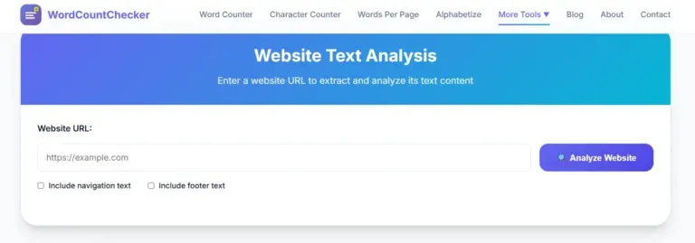 Screenshot of Website Word Count on WordCountChecker.org