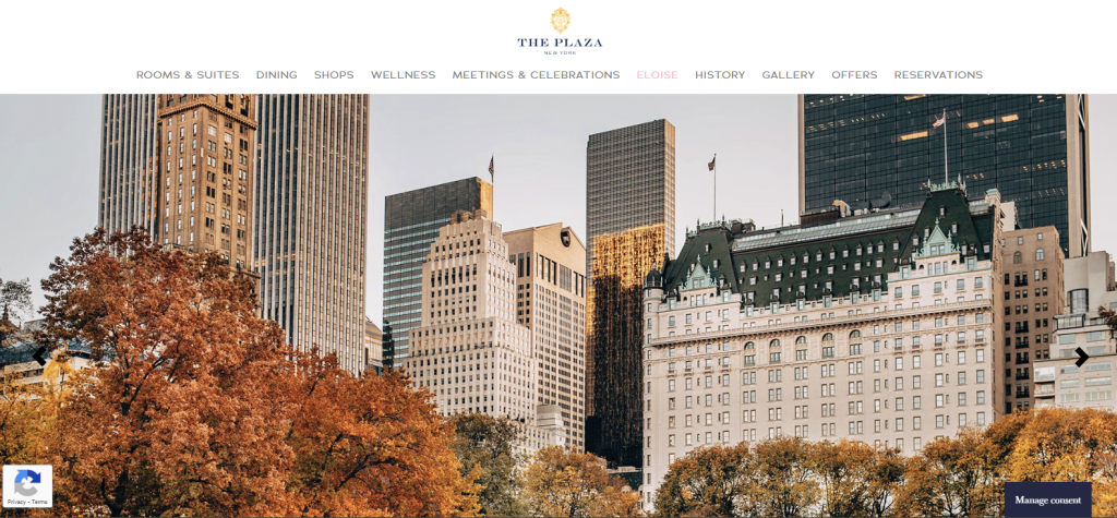 Screenshot from the plaza hotel website showing hotel building