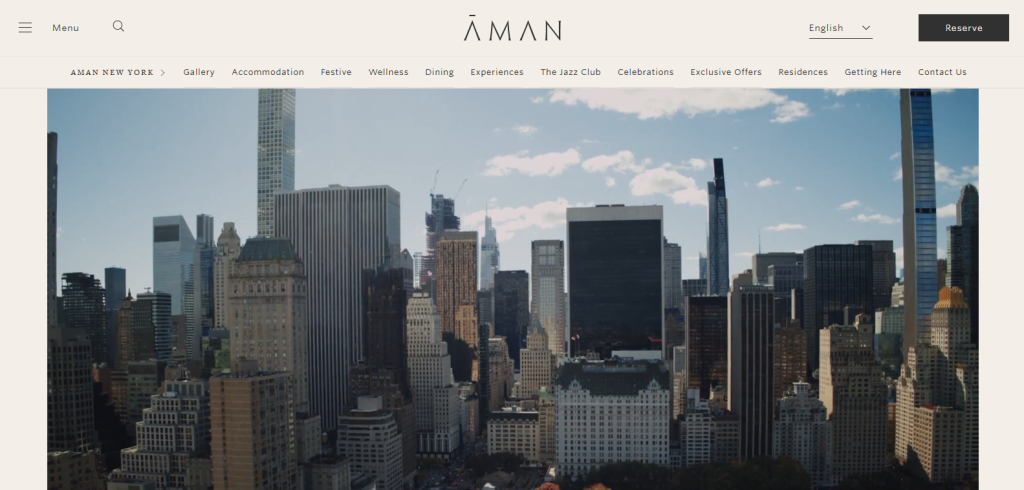 aman hotel in teh US showing by the screenshot form website