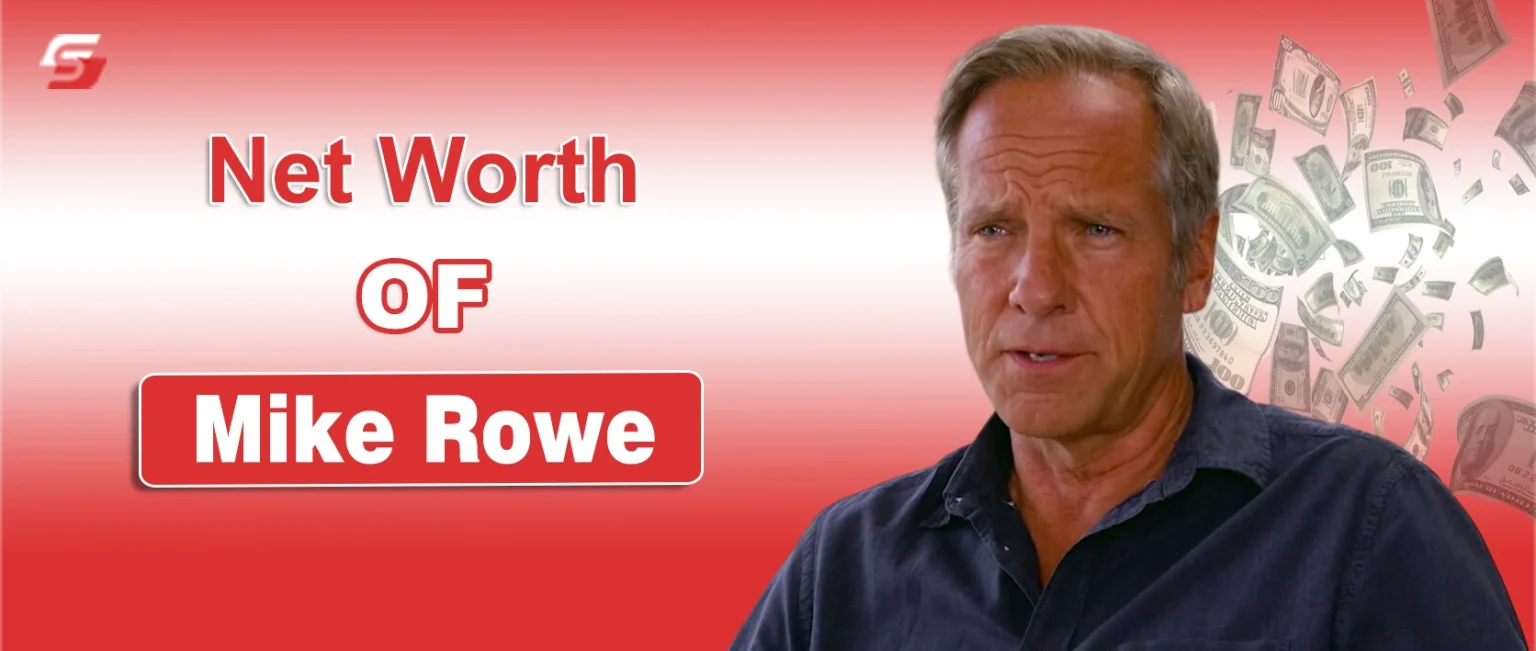Mike Rowe portrait with text highlighting his net worth from TV hosting, narration, and media work.
