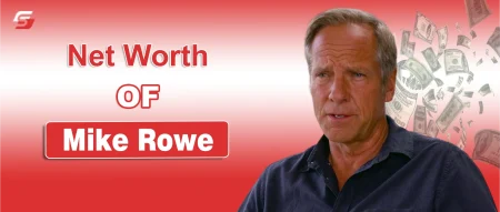 Mike Rowe portrait with text highlighting his net worth from TV hosting, narration, and media work.
