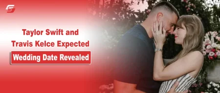 News heading "Taylor Swift and Travis Kelce Expected Wedding Date Revealed" with instadp watermark on a photo of the couple.