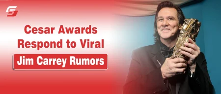 Jim Carrey portrait at the 51st César Awards ceremony in Paris amid viral impersonation rumors.