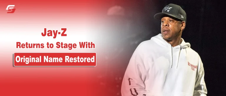 Jay-Z Announces Yankee Stadium Shows and Reveals the Real Reason Behind His Name Change Jay-Z portrait on a red and white news graphic announcing his Yankee Stadium shows and name change explanation.