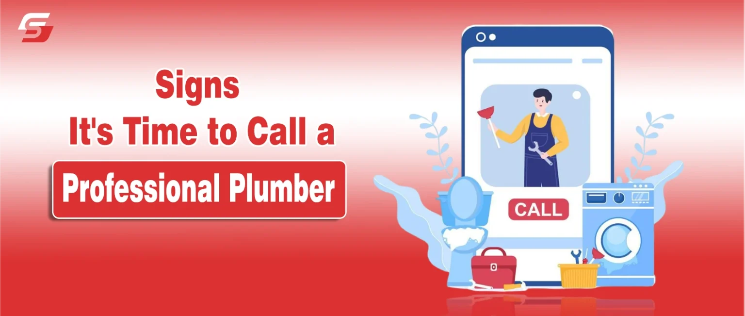 Illustration of a plumber fixing a leaking pipe with water dripping and tools nearby.
