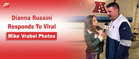 Dianna Russini interviewing Mike Vrabel for a celebrity news update.