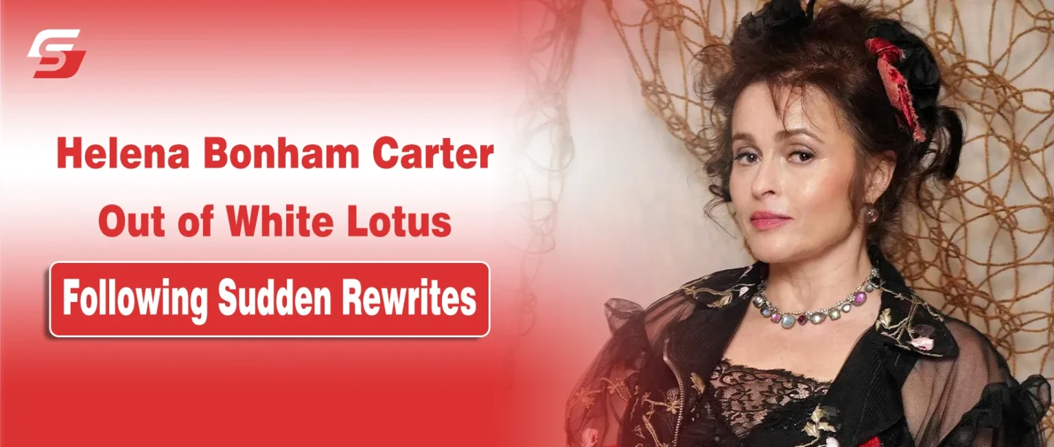 Helena Bonham Carter news banner regarding her exit from The White Lotus.