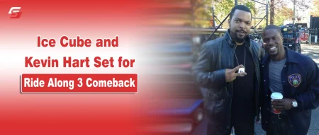 Ice Cube and Kevin Hart posing together on a news graphic for the Ride Along 3 movie announcement.